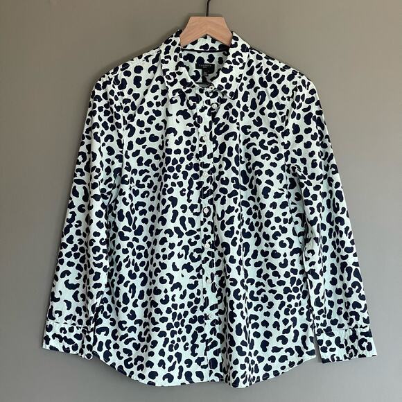 TALBOTS CLASSIC COTTON SHIRT in GRAPHIC CHEETAH‎ Size Large Petite Green Black - Picture 2 of 13